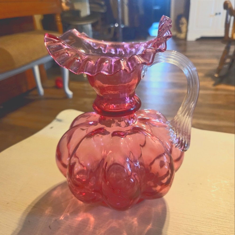 Vintage Fenton Cranberry 8" Melon Pitcher